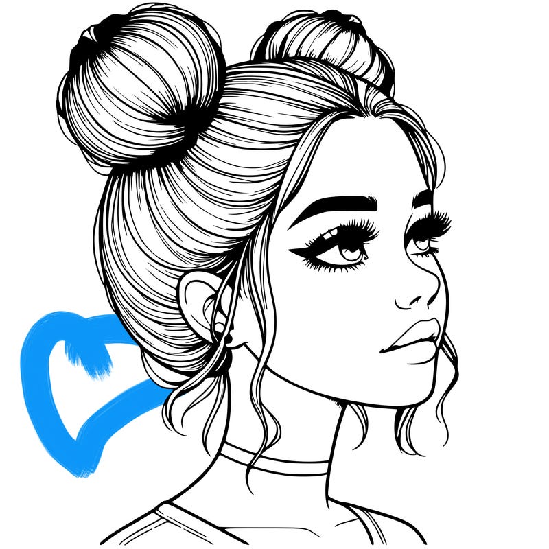 realistic girl with buns on the top of her head