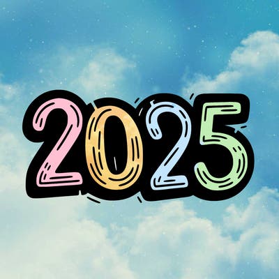 one line scrawled numbers sketch design “2025”