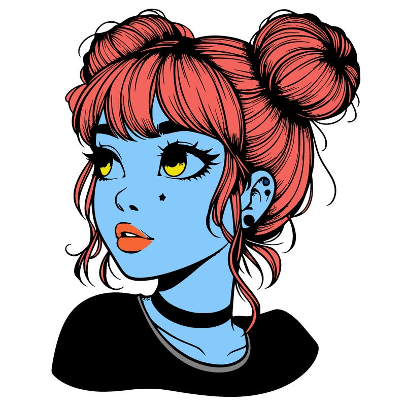 realistic girl with spacebuns