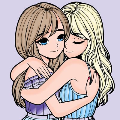 realistic girls hugging