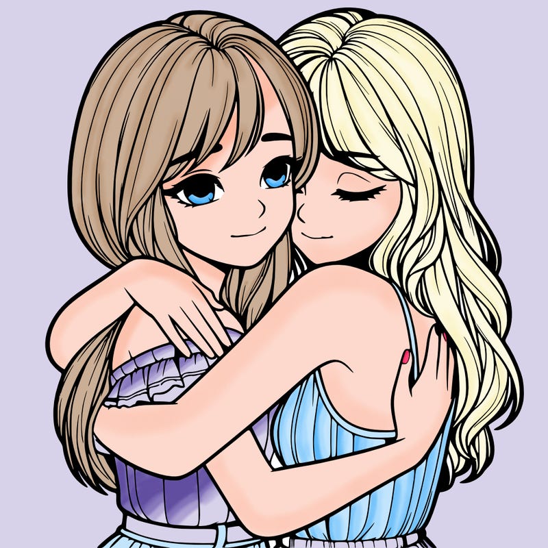 realistic girls hugging