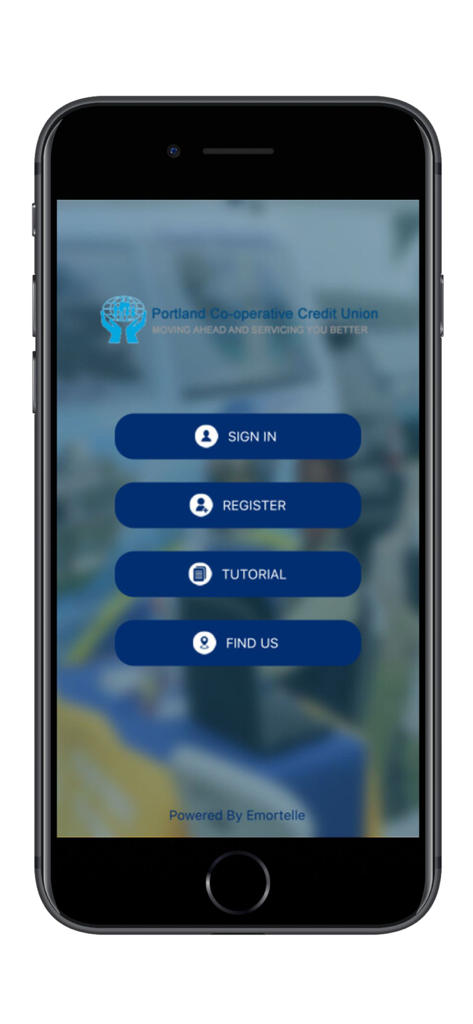 PCCU Mobile App - Portland Co-operative Credit Union mobile app home screen with sign in and register options