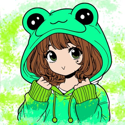 a cute teenage girl wearing a frog hoodie