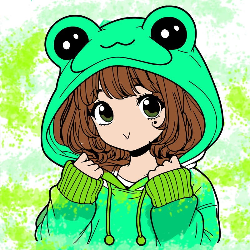 a cute teenage girl wearing a frog hoodie