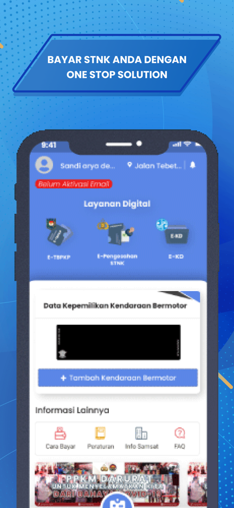 SIGNAL–SAMSAT DIGITAL NASIONAL - Startbildschirm der SIGNAL-App zur Bezahlung der indonesischen Kfz-Steuer und zur Validierung der Zulassung