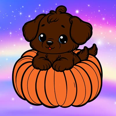 cute little puppy in a pumpkin