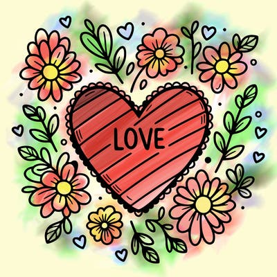 love heart with flowers around it