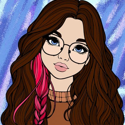 girl with long hair and freckles and glasses realistic