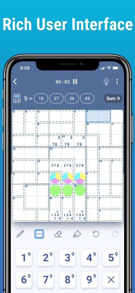 Killer Sudoku by Logic Wiz - Killer Sudoku by Logic Wiz mobile app interface displaying a complex puzzle with logic tools