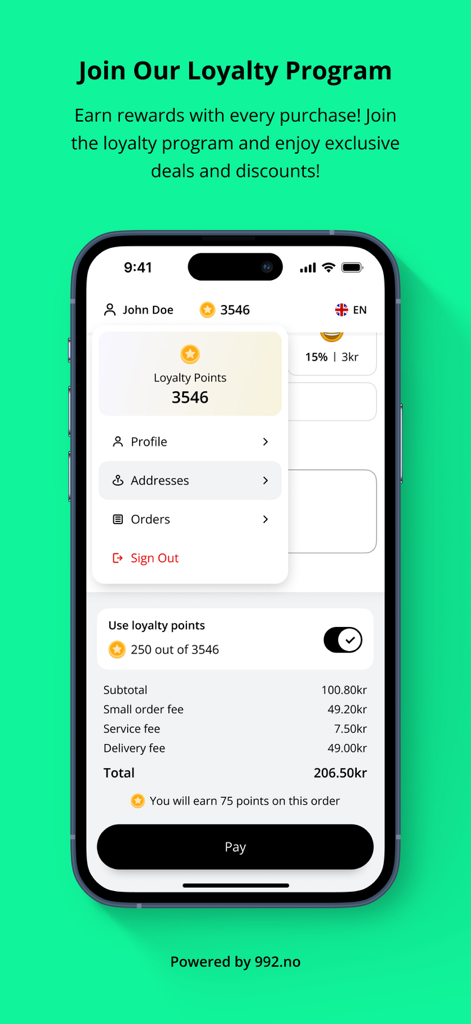 Cactus Taco - Cactus Tacoモバイルアプリの画面には、ロイヤリティポイントの特典とチェックアウトオプションが表示されています