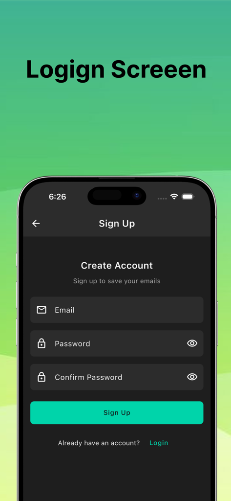 Temp Mail Pro sign up screen for creating a secure account.