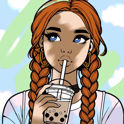 realistic girl with braided hair drinking boba