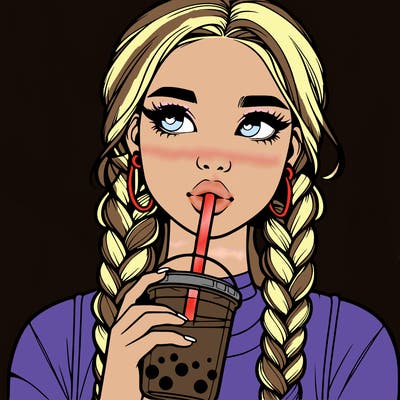 realistic girl with braided hair drinking boba
