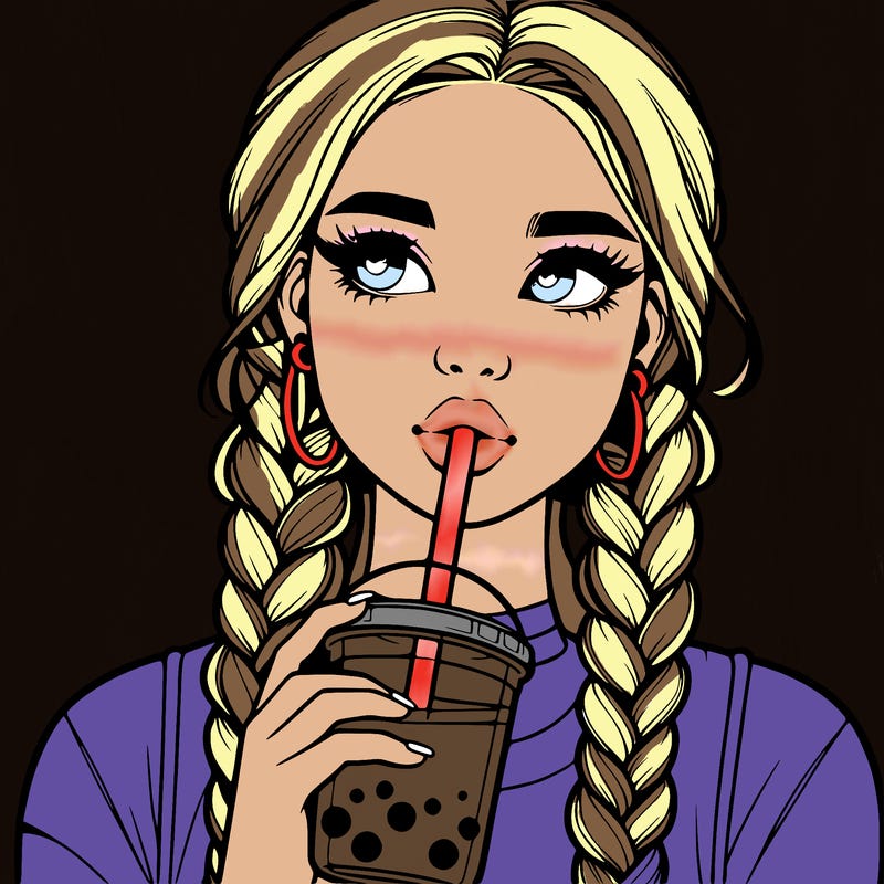 realistic girl with braided hair drinking boba