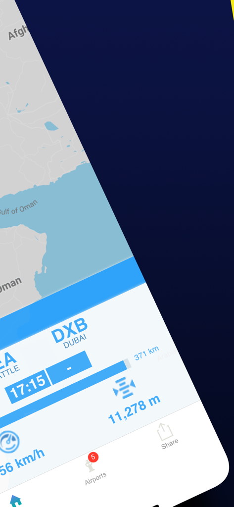 UK Flights: See live all Sky - Interface de suivi de vol en temps réel montrant l'altitude et la vitesse d'un vol vers Dubaï