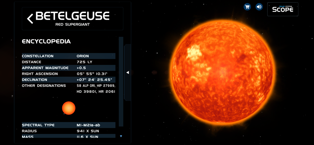Solar System Scope - A 3D model of the red supergiant Betelgeuse with scientific data from the Solar System Scope encyclopedia