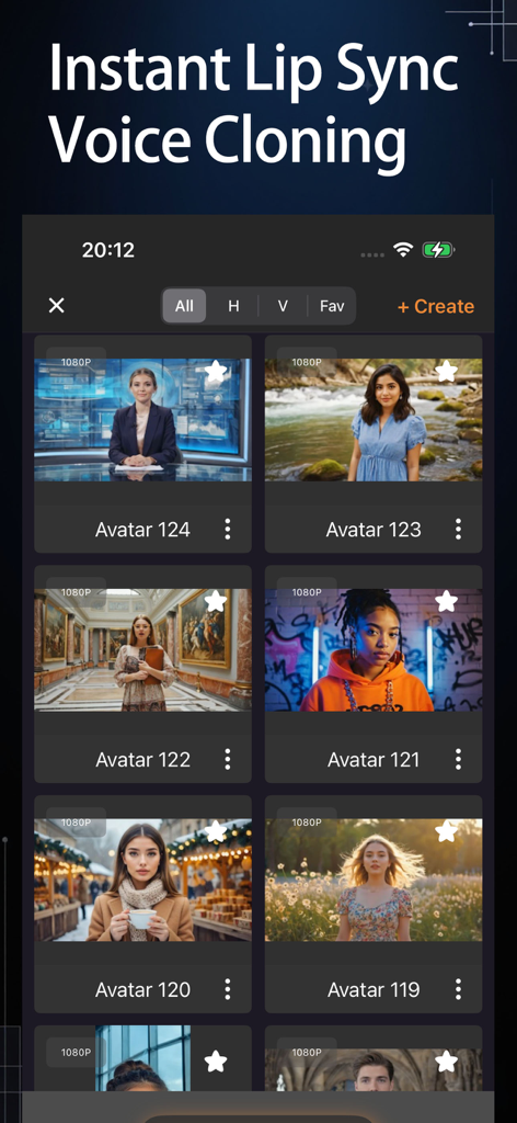 Lipsync: Clone Voice & Avatar - Biblioteca de avatares de IA de alta definición para clonación de voz instantánea y sincronización de labios