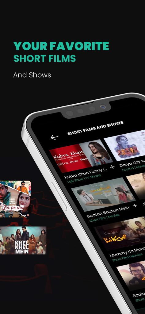 Vidly mobile app screen showcasing a selection of Pakistani short films and talk shows