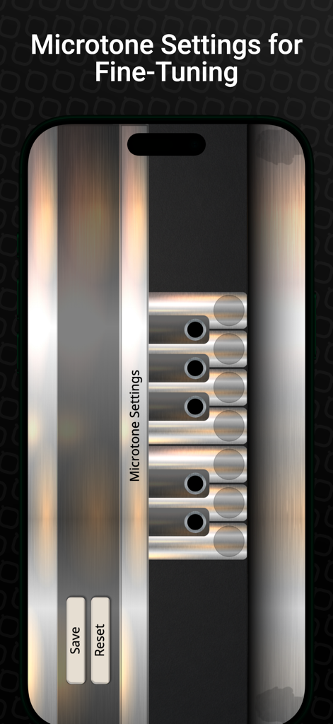 Flute Sim - Interfaz de configuración de microtonos en la aplicación Flute Sim para una afinación musical precisa