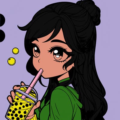a realistic girl drinking boba