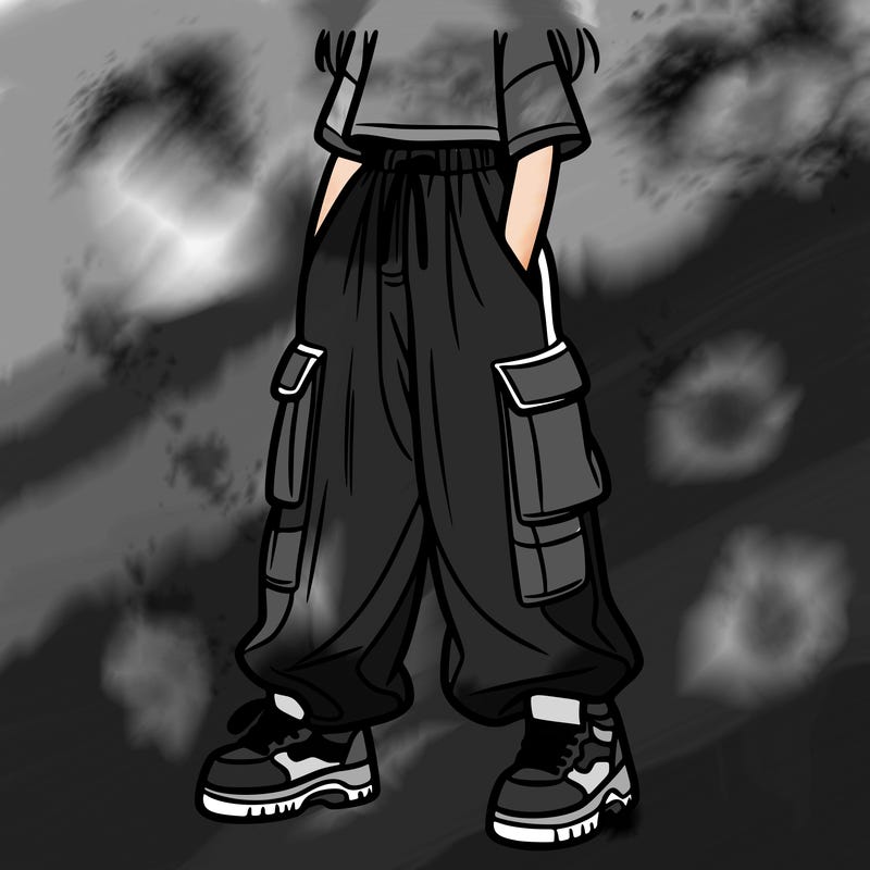 a girl with baggy cargo pants