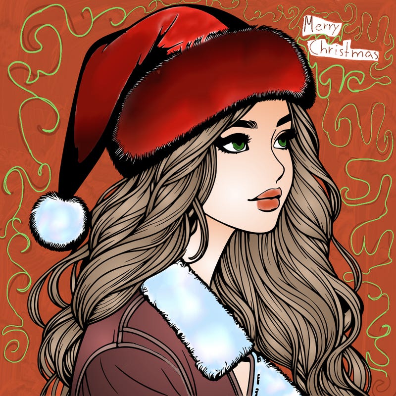realistic girl in santa hat