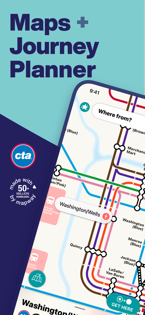 Chicago L Metro Map - Chicago L Metro Map app screenshot showing the interactive transit map and journey planning feature.