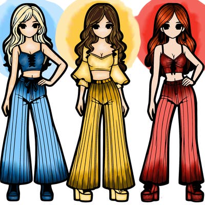 girls with flare pants and crop tops realistic