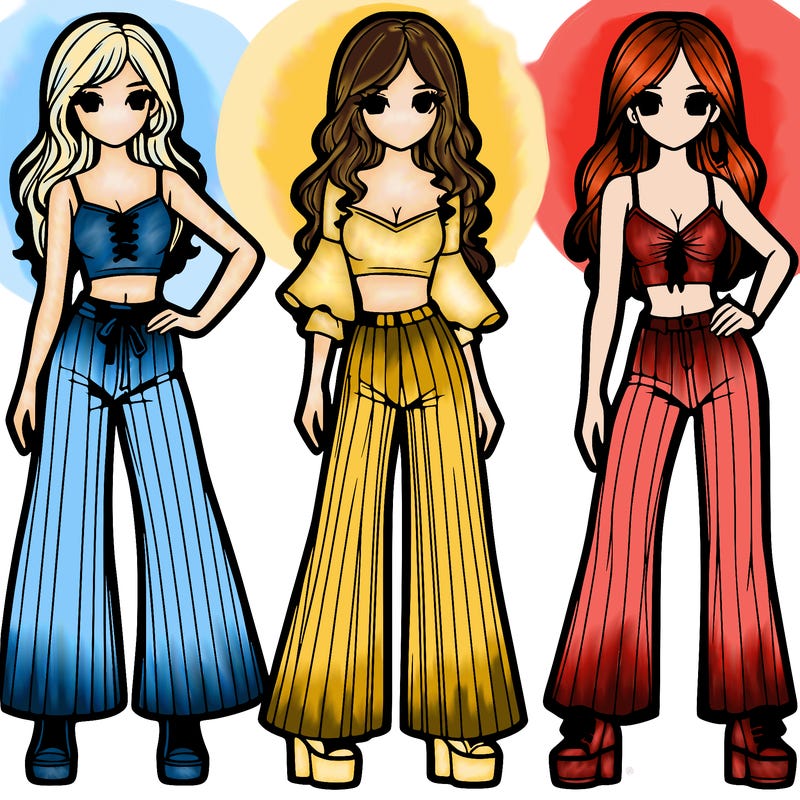 girls with flare pants and crop tops realistic