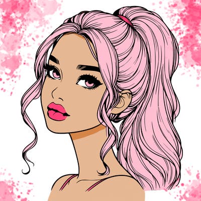 realistic girl with a ponytail on her hair and lips