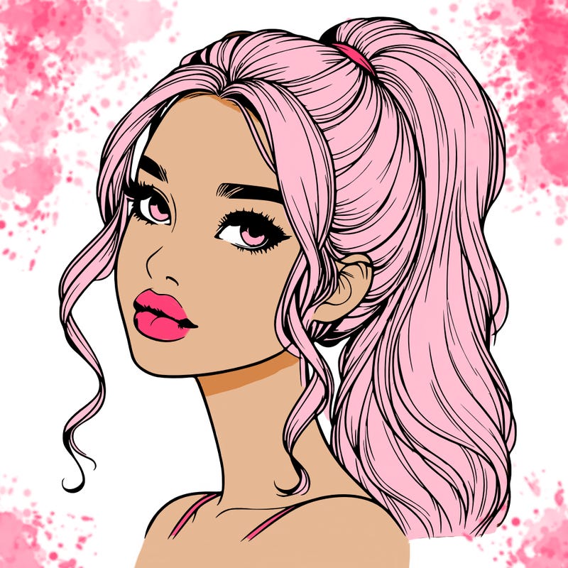 realistic girl with a ponytail on her hair and lips