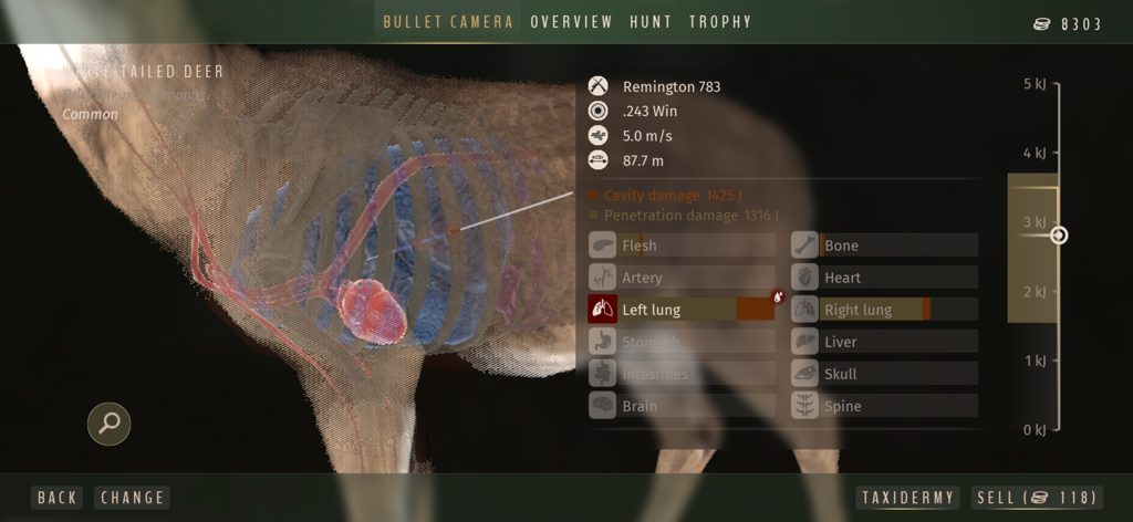 Way of the Hunter Wild America - Detailed anatomical shot analysis of a white-tailed deer in the bullet camera view.