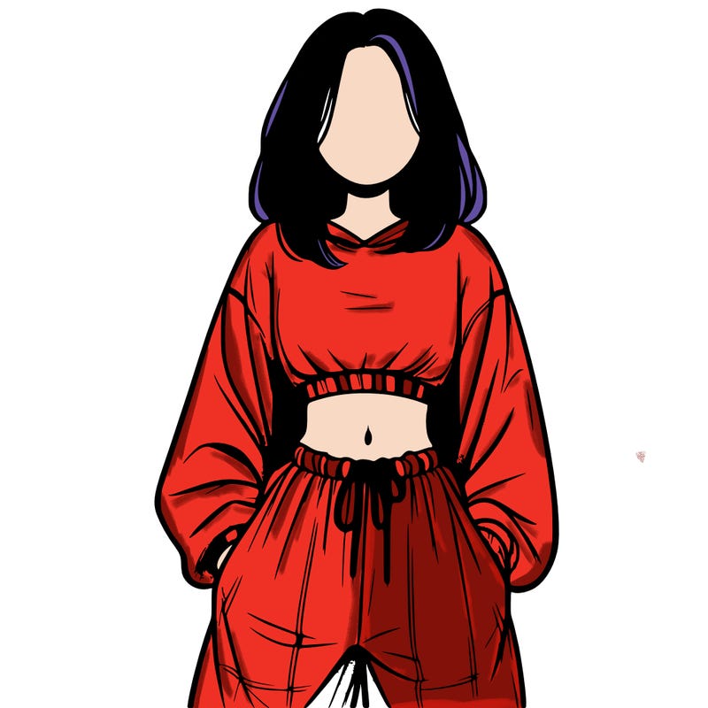 realistic girl faceless with baggy pants and a crop top