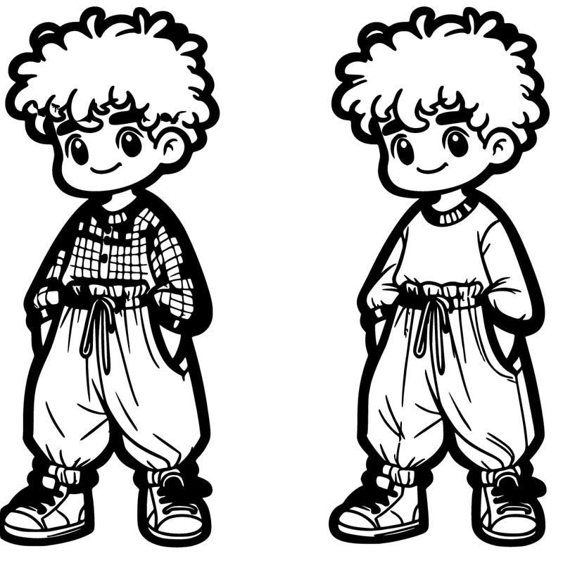 boy in baggy pants with curly hair and a baggy shirt