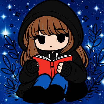 girl in oversized hoodie reading a book