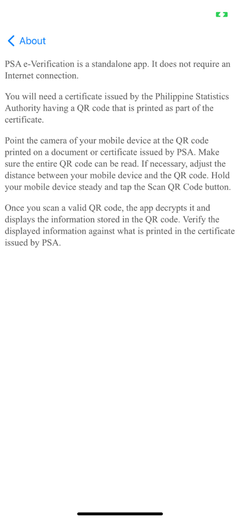 Schermata informativa che spiega come l'app Verifica e-PSA scansiona i codici QR sui certificati