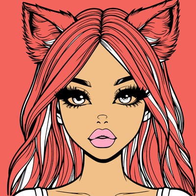 realistic girl with fox ears and realistic lips