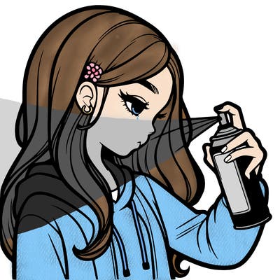 a realistic girl spray painting