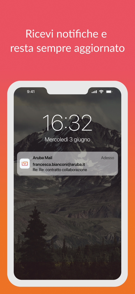 Smartphone che mostra una notifica email aziendale dall'app Aruba Mail sulla schermata di blocco