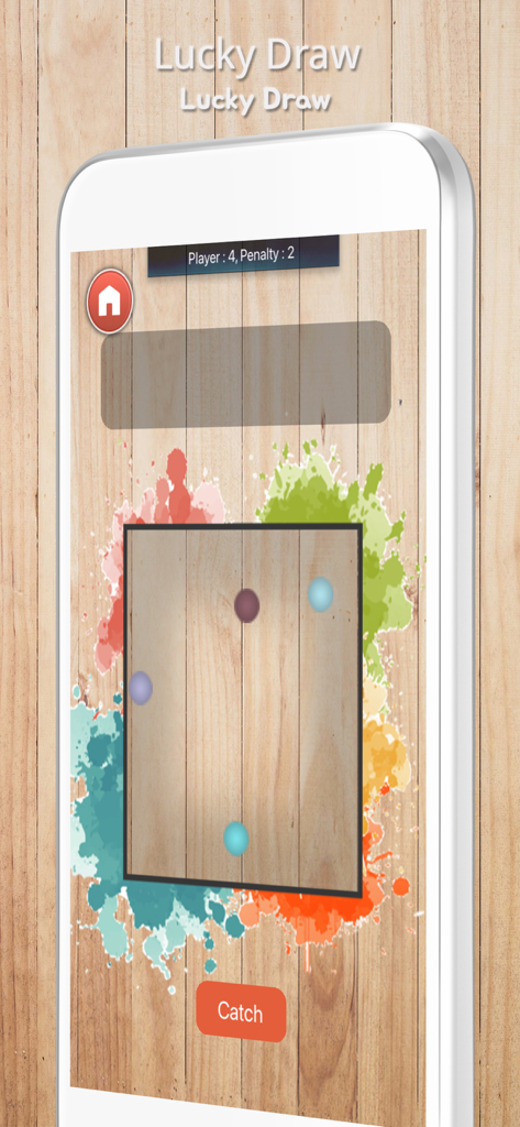 Lucky Draw - Draw Straws - Lucky Draw app interface showing a decision making game with colorful balls on a wooden background