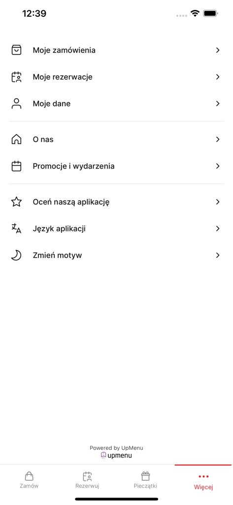 Einstellungen und weitere Optionen Bildschirm der OTO Sushi Mobile App mit Bestellungen und Sonderangeboten des Benutzers