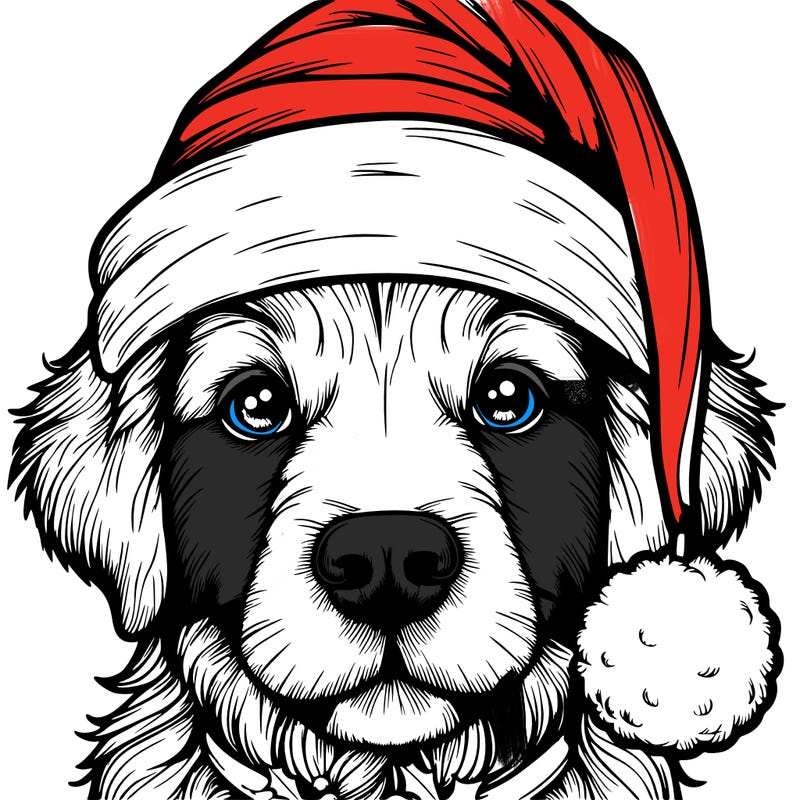 realistic dog with a christmas hat