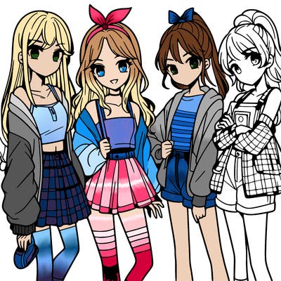 teen manga girls group of 4