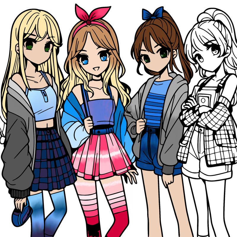 teen manga girls group of 4