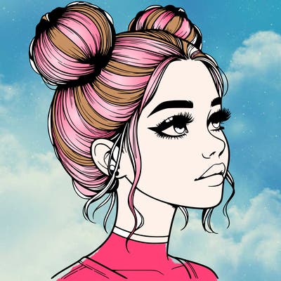 realistic girl with buns on the top of her head