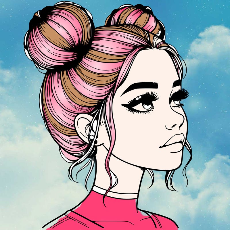 realistic girl with buns on the top of her head