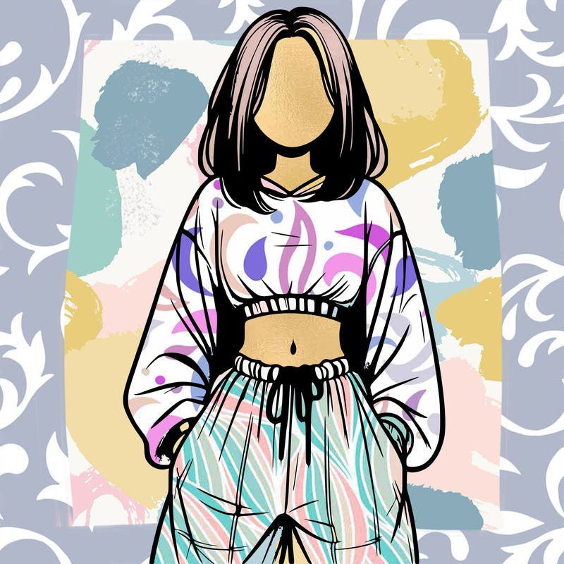 realistic girl faceless with baggy pants and a crop top