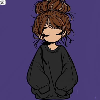 girl with baggy sweatshirt and messy bun