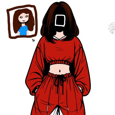 realistic girl faceless with baggy pants and a crop top