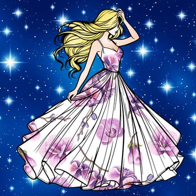 realistic woman with dress flowing in the wind